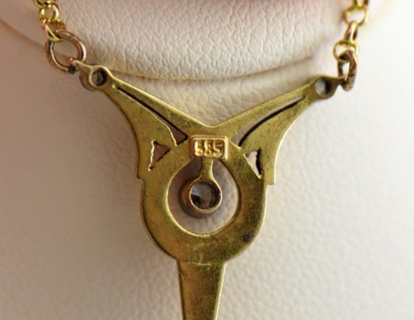 Art Nouveau Sapphire  Diamond Necklace in Yellow Gold 3.JPG