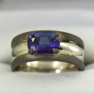 Custom Gent s Platinum and oxidized gold ring with blue spinel 2.JPG