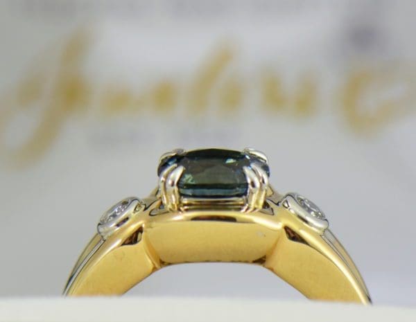 Custom Teal Sapphire  Diamond Ring in Twotone Gold 2.JPG