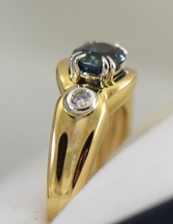 Custom Teal Sapphire  Diamond Ring in Twotone Gold 3.JPG