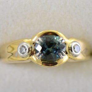 Custom Teal Sapphire  Diamond Ring in Twotone Gold 4.JPG