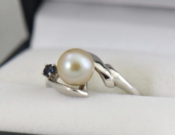 Mid Century Cultured Pearl  Sapphire Ring.JPG