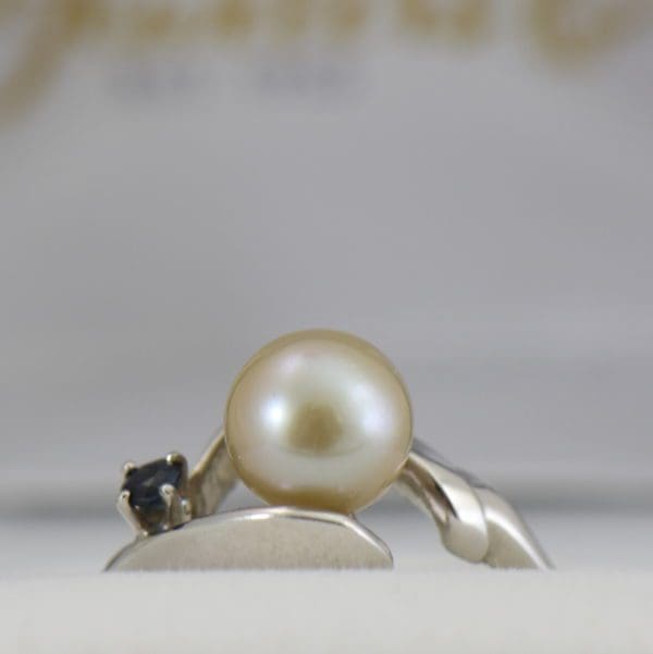 Mid Century Cultured Pearl  Sapphire Ring 4.JPG