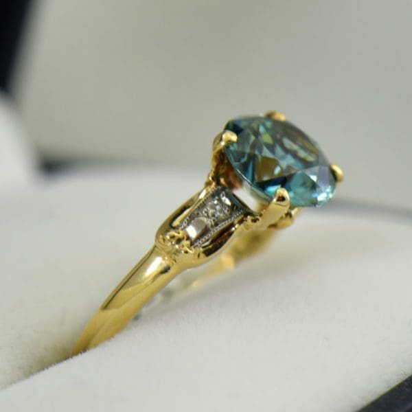 Retro Blue Zircon  Diamond Solitaire Ring 4.JPG