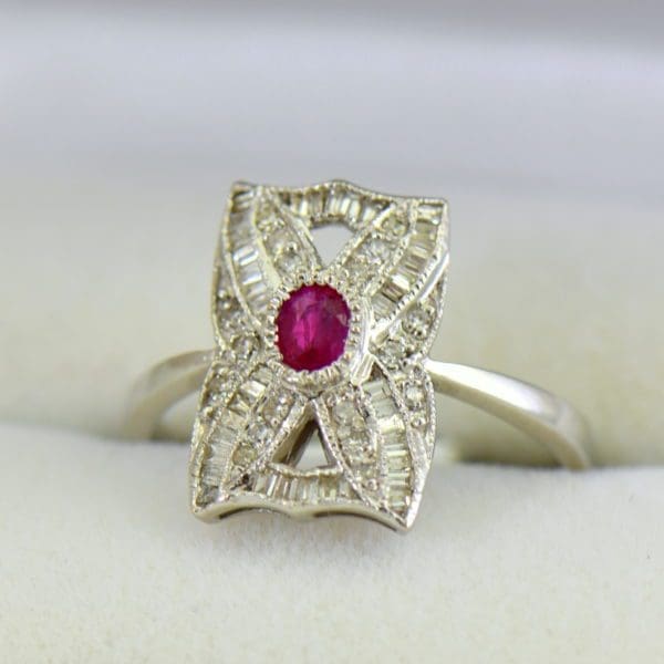 Vintage Style Ruby  Diamond Cluster Ring White Gold.JPG