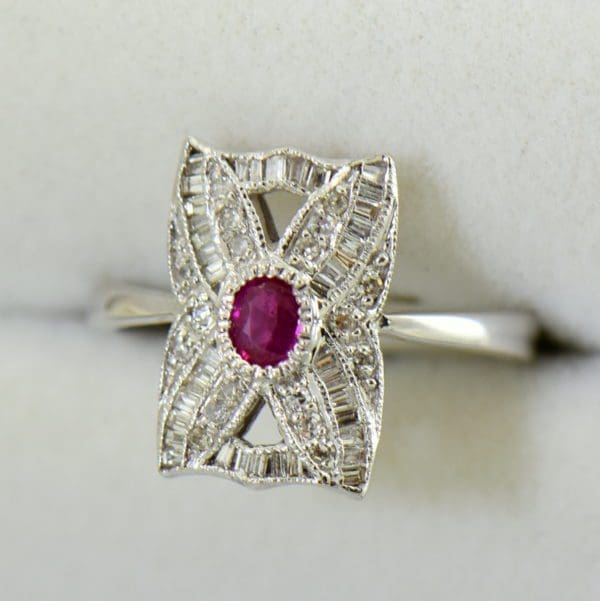 Vintage Style Ruby  Diamond Cluster Ring White Gold 3.JPG