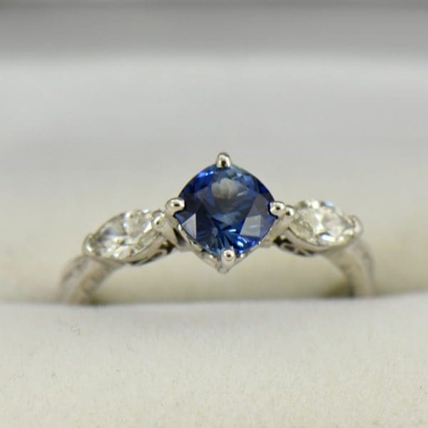Blue Bicolor Sapphire  Marquise Diamond Engagement Ring.JPG