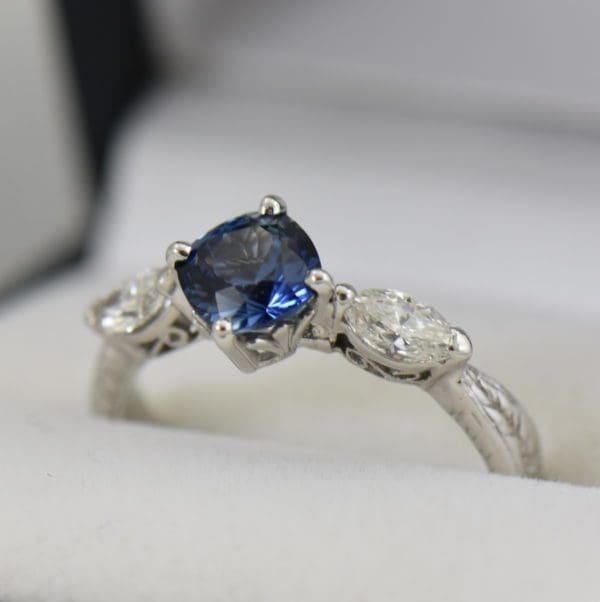 Blue Bicolor Sapphire  Marquise Diamond Engagement Ring 2.JPG