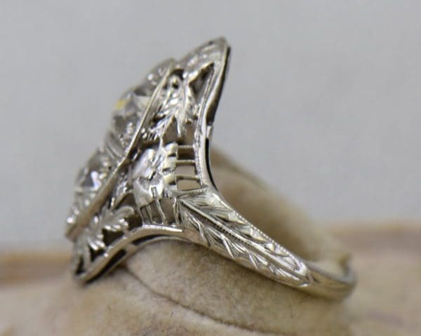 Art Deco Diamond 2 Stone Filigree Dinner Ring 4.JPG
