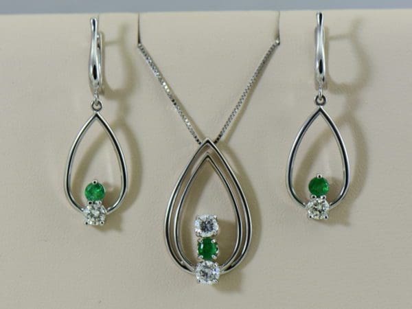 Emerald Diamond Pendant Earring Set Heirloom Remounts.JPG