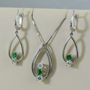 Emerald Diamond Pendant Earring Set Heirloom Remounts 2.JPG