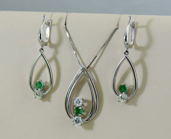 Emerald Diamond Pendant Earring Set Heirloom Remounts 2.JPG