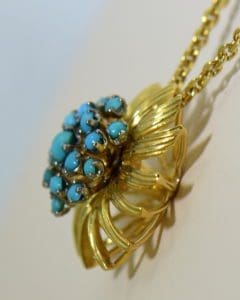 Mid 20th Century Turquoise Gold Starburst Pendant