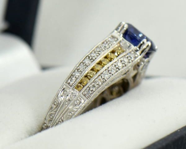 Violet Color Change Sapphire Ring with White Yellow Diamonds 2.JPG