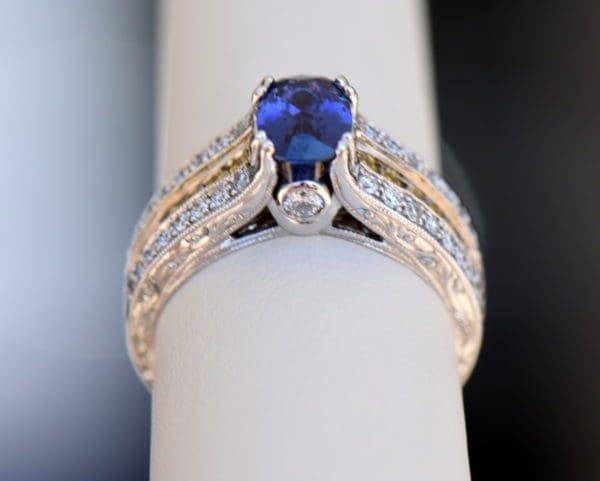 Violet Color Change Sapphire Ring with White Yellow Diamonds 7.JPG