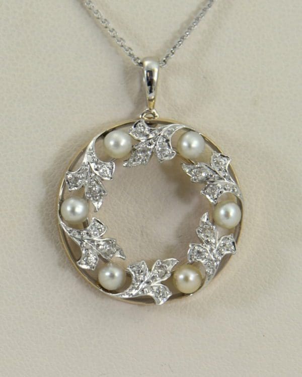 Edwardian Plat over Gold Diamond Pearl Wreath pendant 3.JPG