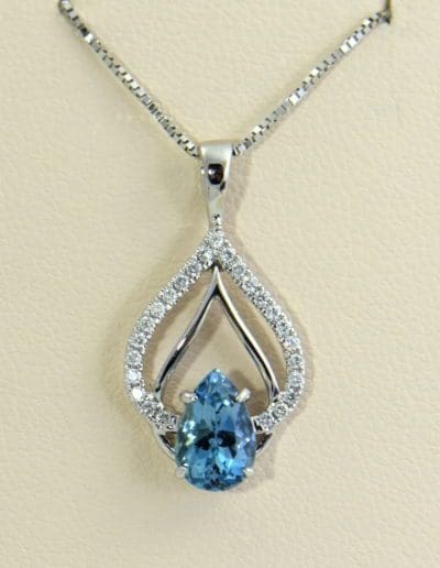 Nigerian Dark Aquamarine Diamond Pear Shape Pendant.JPG