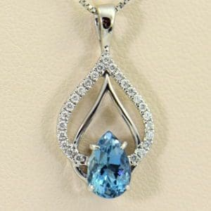 Nigerian Dark Aquamarine Diamond Pear Shape Pendant 2.JPG