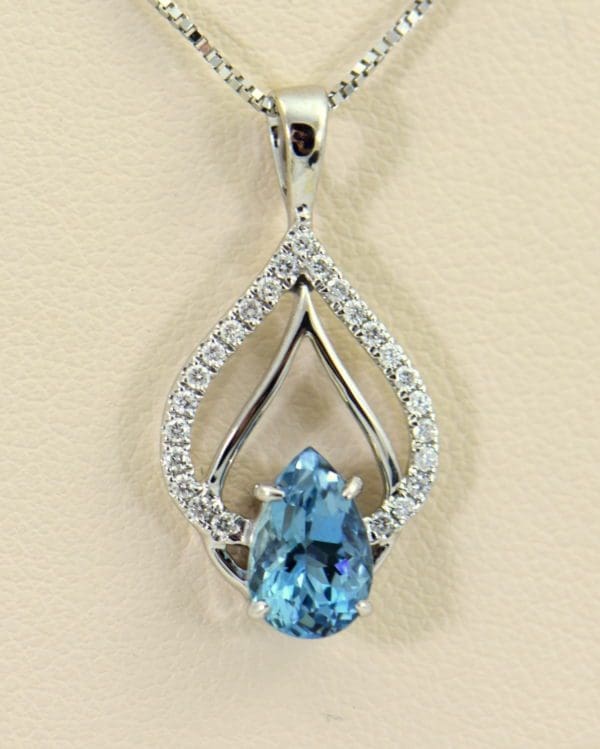 Nigerian Dark Aquamarine Diamond Pear Shape Pendant 2.JPG