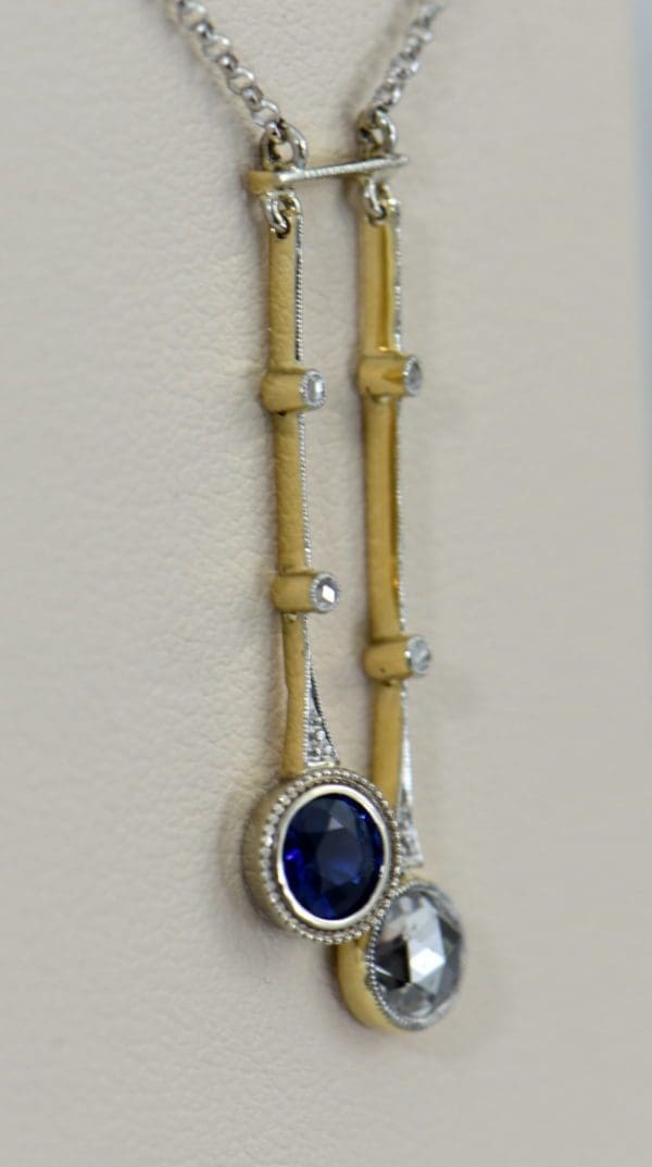 Unheated Blue Sapphire Rose Cut Diamond Neglegee circa 1900 4.JPG