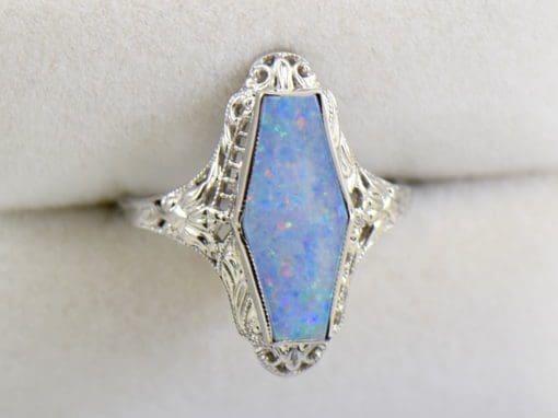 Art Deco filigree ring with hexagonal australian Opal 4.JPG
