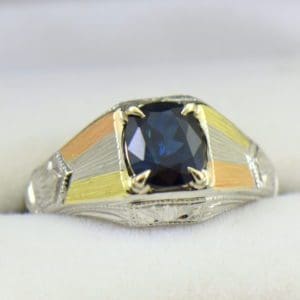 Deco Gents Sapphire Ring in Tricolor Gold.JPG