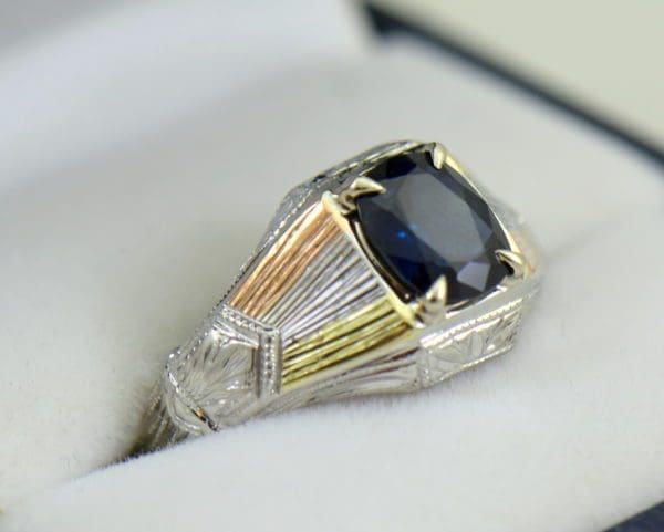 Deco Gents Sapphire Ring in Tricolor Gold 2.JPG