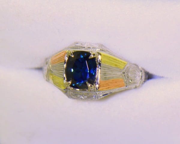 Deco Gents Sapphire Ring in Tricolor Gold 3.JPG