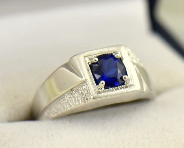 Mid Century Mens Ring with Dark Blue Sapphire.JPG