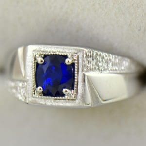Mid Century Mens Ring with Dark Blue Sapphire 2.JPG