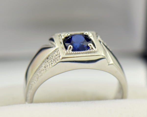 Mid Century Mens Ring with Dark Blue Sapphire 3.JPG