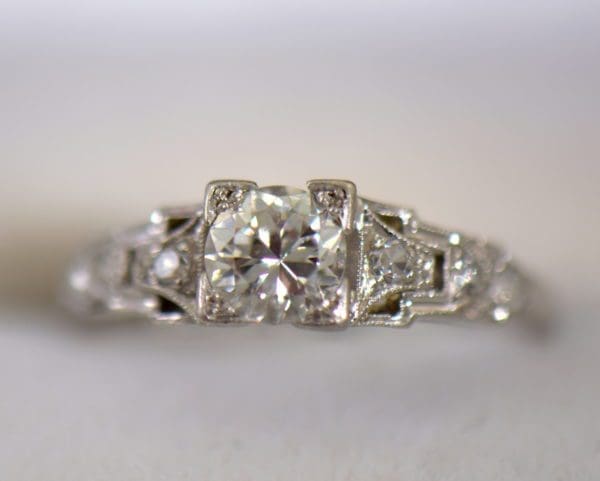 Art Deco Platinum .50ct Diamond Engagement Ring 4.JPG