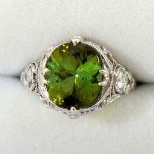 Deco Green Tourmaline Rose Cut Diamond Filigree Ring.JPG