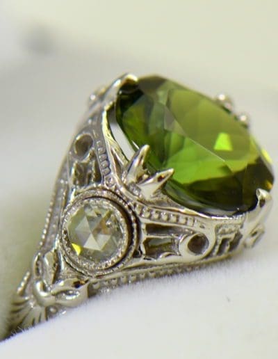 Deco Green Tourmaline Rose Cut Diamond Filigree Ring 3.JPG