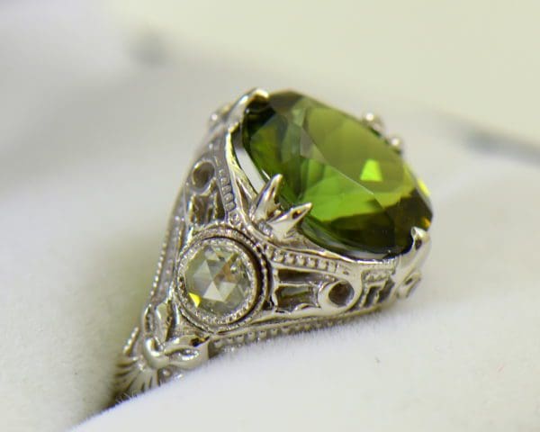 Deco Green Tourmaline Rose Cut Diamond Filigree Ring 3.JPG