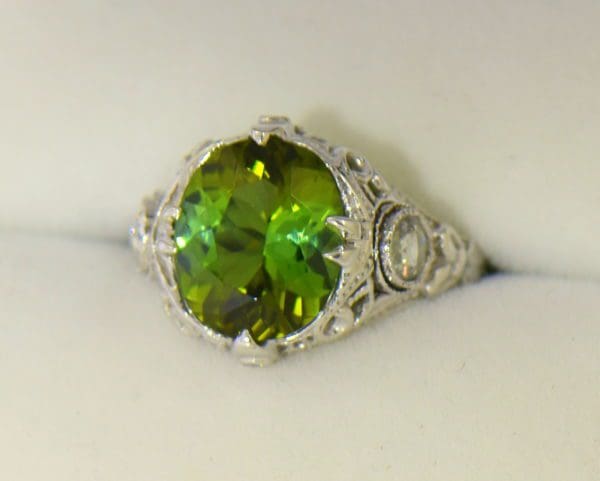 Deco Green Tourmaline Rose Cut Diamond Filigree Ring 4.JPG