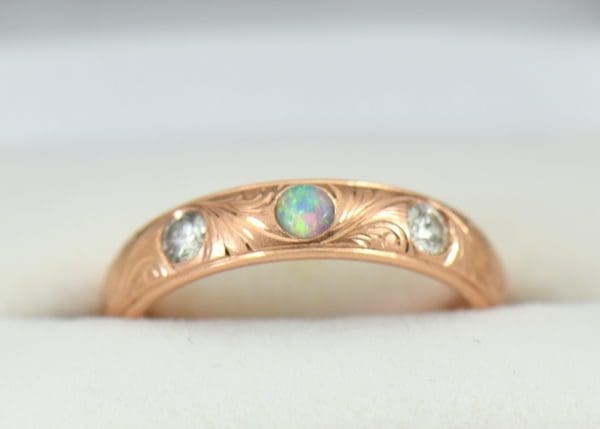 Opal DIamond Wedding Band in Carved Rose Gold.JPG