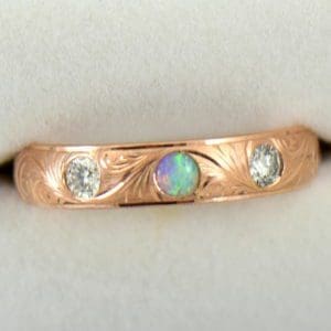 Opal DIamond Wedding Band in Carved Rose Gold 3.JPG