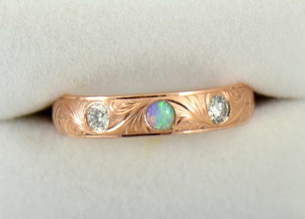 Opal DIamond Wedding Band in Carved Rose Gold 3.JPG