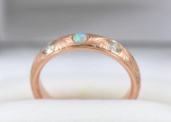 Opal DIamond Wedding Band in Carved Rose Gold 4.JPG
