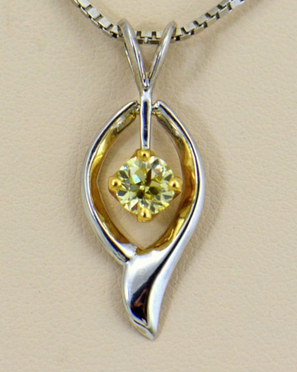 Barb s Mid Century .80ct Canary Yellow Diamond Pendant in Twotone Gold.JPG