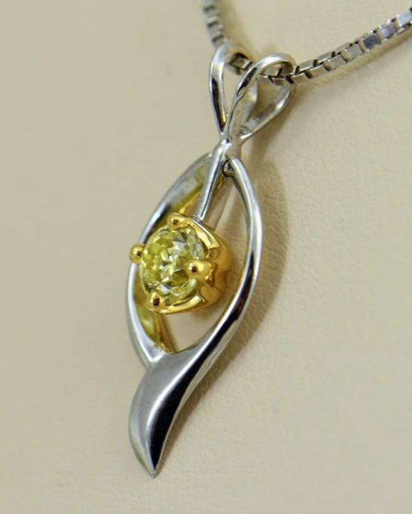 Barb s Mid Century .80ct Canary Yellow Diamond Pendant in Twotone Gold 2.JPG