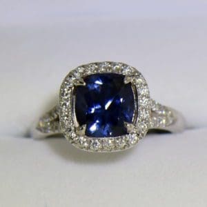 Burmese blue grey spinel in cushion halo engagement ring.JPG