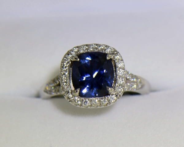 Burmese blue grey spinel in cushion halo engagement ring.JPG