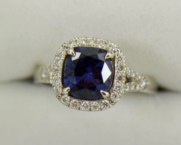Burmese blue grey spinel in cushion halo engagement ring 5.JPG