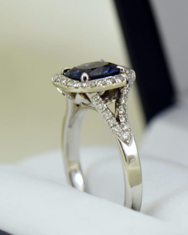 Burmese blue grey spinel in cushion halo engagement ring 8.JPG