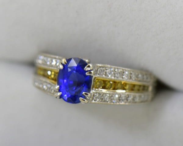 Custom White Gold Ring with Ceylon Blue Violet Sapphire Yellow Diamonds 4.JPG