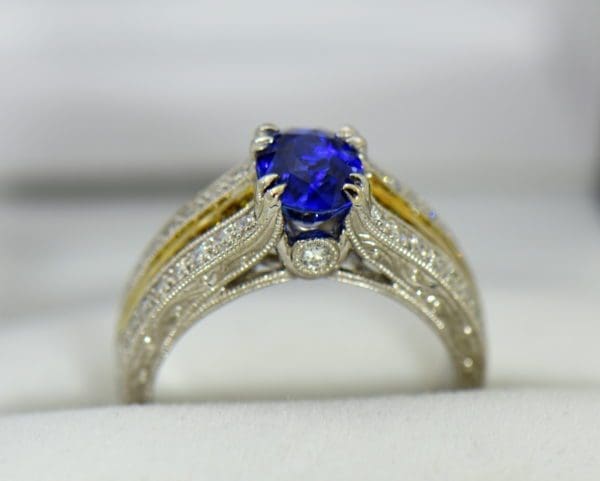 Custom White Gold Ring with Ceylon Blue Violet Sapphire Yellow Diamonds 5.JPG