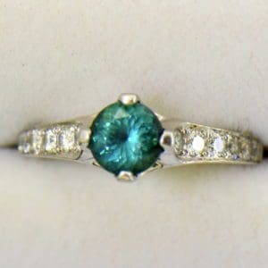 Diane s Edwardian Round Teal Tourmaline Diamond Solitaire Engagement Ring 2.JPG