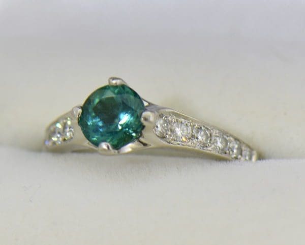 Diane s Edwardian Round Teal Tourmaline Diamond Solitaire Engagement Ring 3.JPG